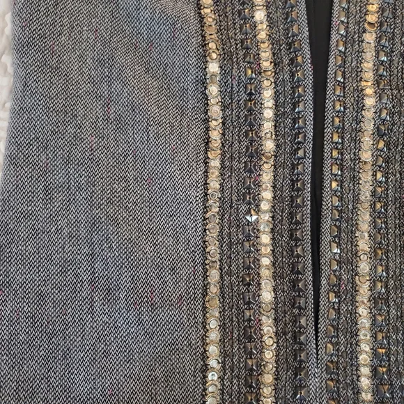 Chico's Grey Beaded Embellished Lined Wool Blend Vest Size 2 Large - Picture 4 of 6